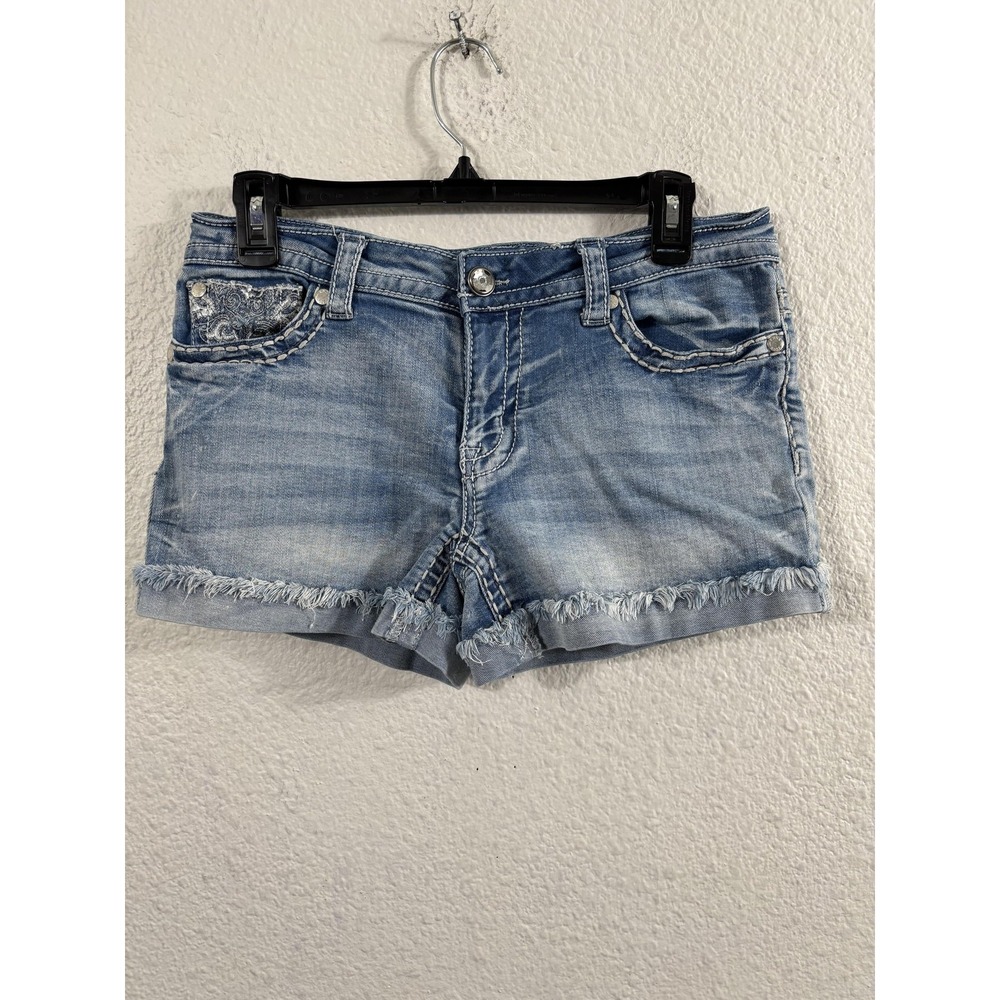Rock‎ & Roll Cowgirl Shorts Womens 30 Blue Cutoff Embroidered Rhinestone Booty